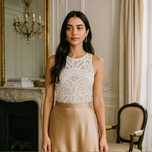 WhiteH/BlackM Lacey White Crochet Sleeveless Tank Top  Sz XS  ( 4-6)